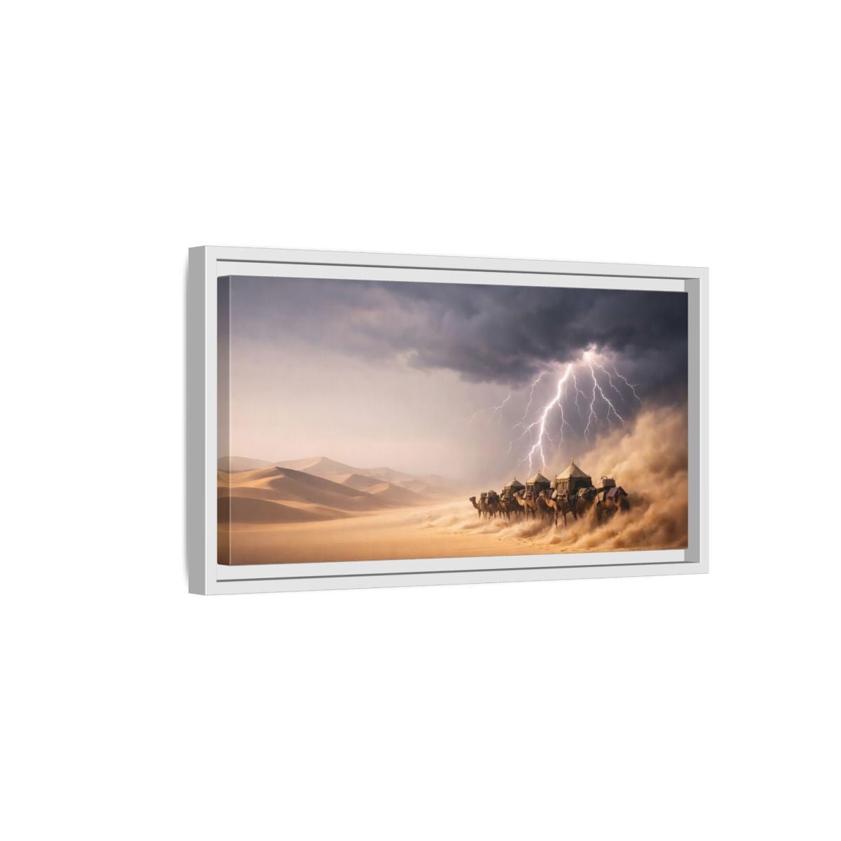 Landscape Nature Camel Caravan Desert Storm - Framed Canvas Wall Art Print - YesArtYes
