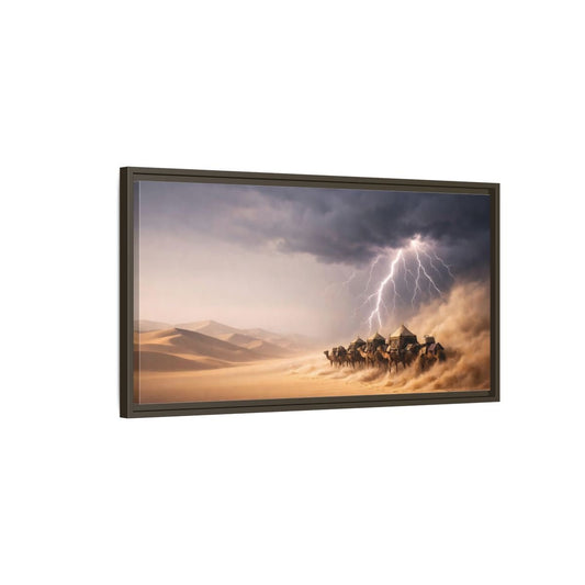 Landscape Nature Camel Caravan Desert Storm - Framed Canvas Wall Art Print - YesArtYes