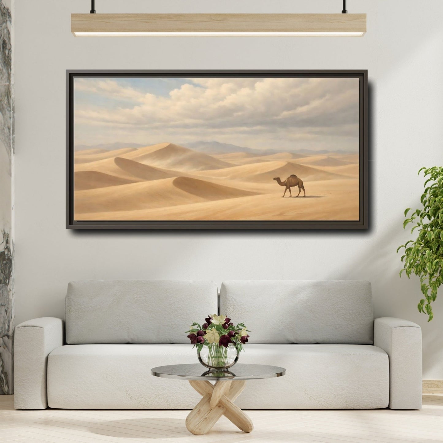 Landscape Nature Camel Desert - Framed Canvas Wall Art Print - YesArtYes