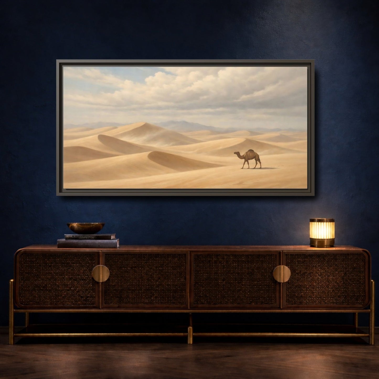 Landscape Nature Camel Desert - Framed Canvas Wall Art Print - YesArtYes