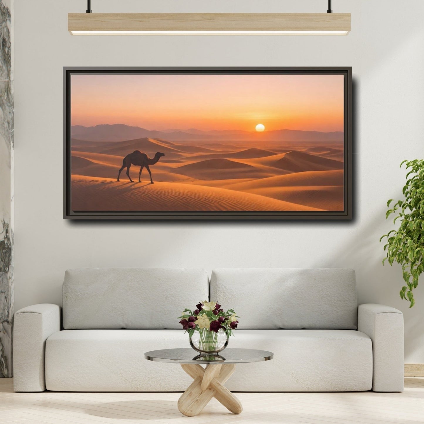 Landscape Nature Camel Orange Desert - Framed Canvas Wall Art Print - YesArtYes