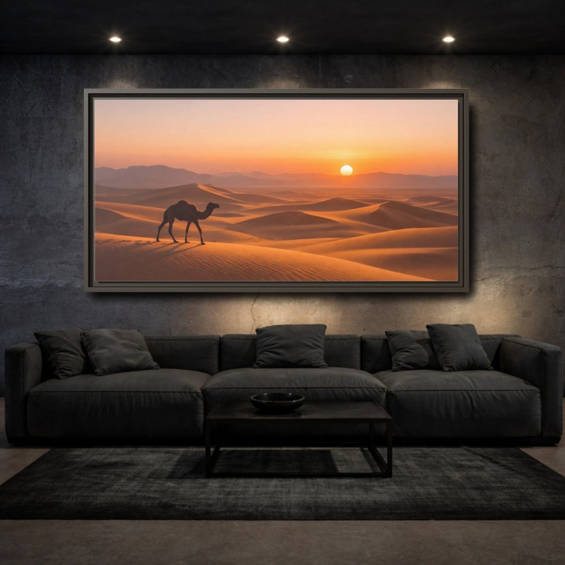 Landscape Nature Camel Orange Desert - Framed Canvas Wall Art Print - YesArtYes
