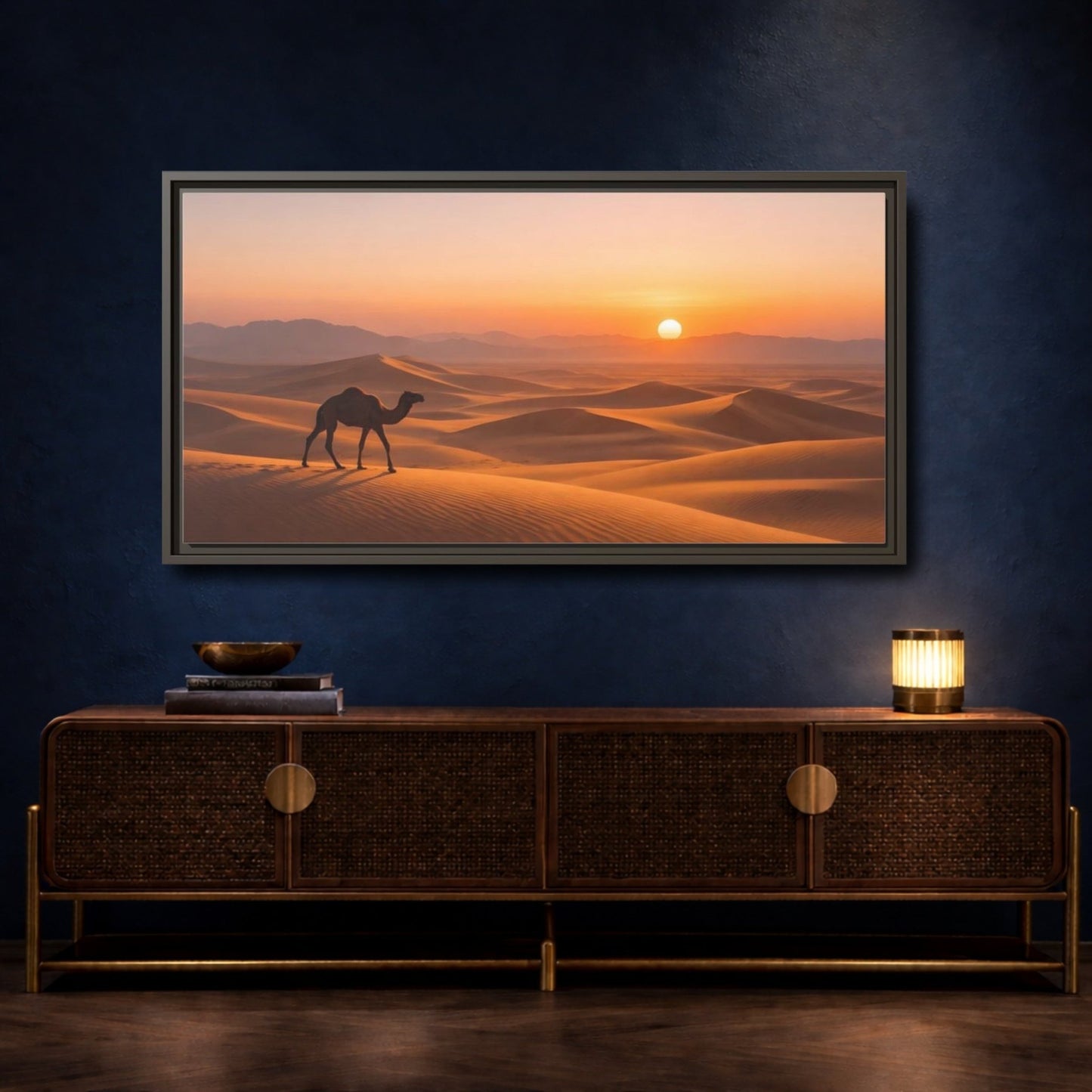 Landscape Nature Camel Orange Desert - Framed Canvas Wall Art Print - YesArtYes