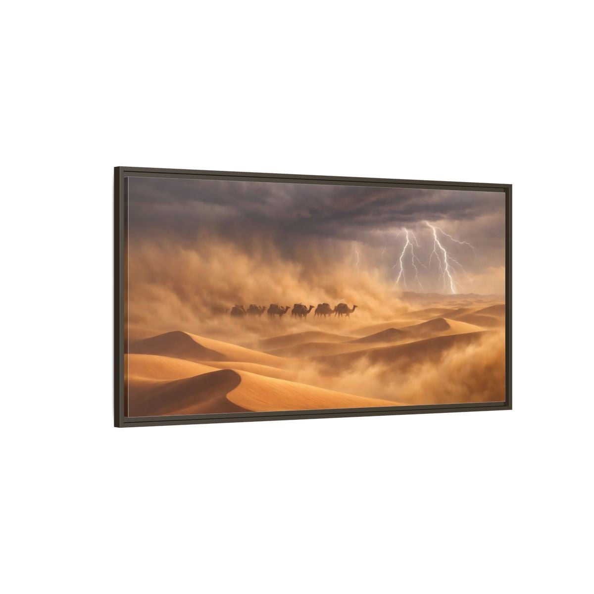 Landscape Nature Camels Desert Storm - Framed Canvas Wall Art Print - YesArtYes