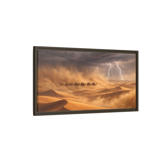 Landscape Nature Camels Desert Storm - Framed Canvas Wall Art Print - YesArtYes