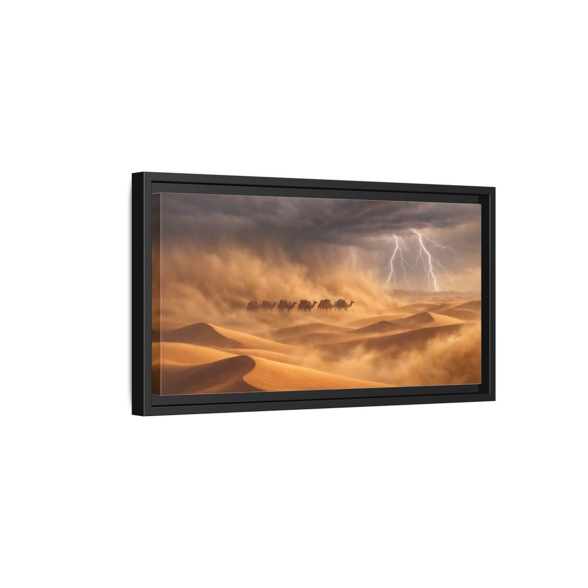 Landscape Nature Camels Desert Storm - Framed Canvas Wall Art Print - YesArtYes