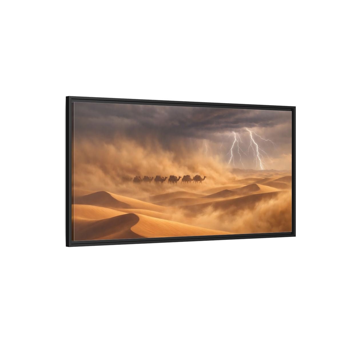 Landscape Nature Camels Desert Storm - Framed Canvas Wall Art Print - YesArtYes