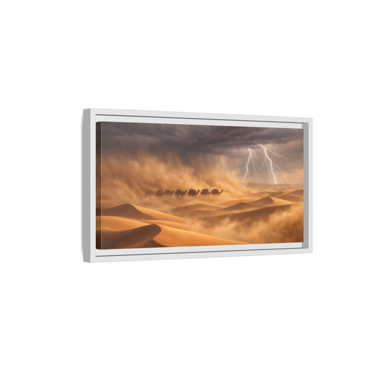 Landscape Nature Camels Desert Storm - Framed Canvas Wall Art Print - YesArtYes