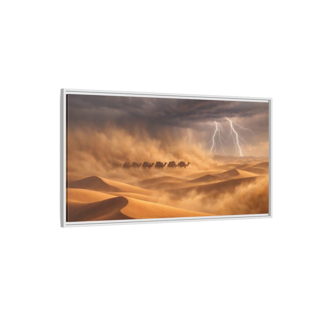 Landscape Nature Camels Desert Storm - Framed Canvas Wall Art Print - YesArtYes