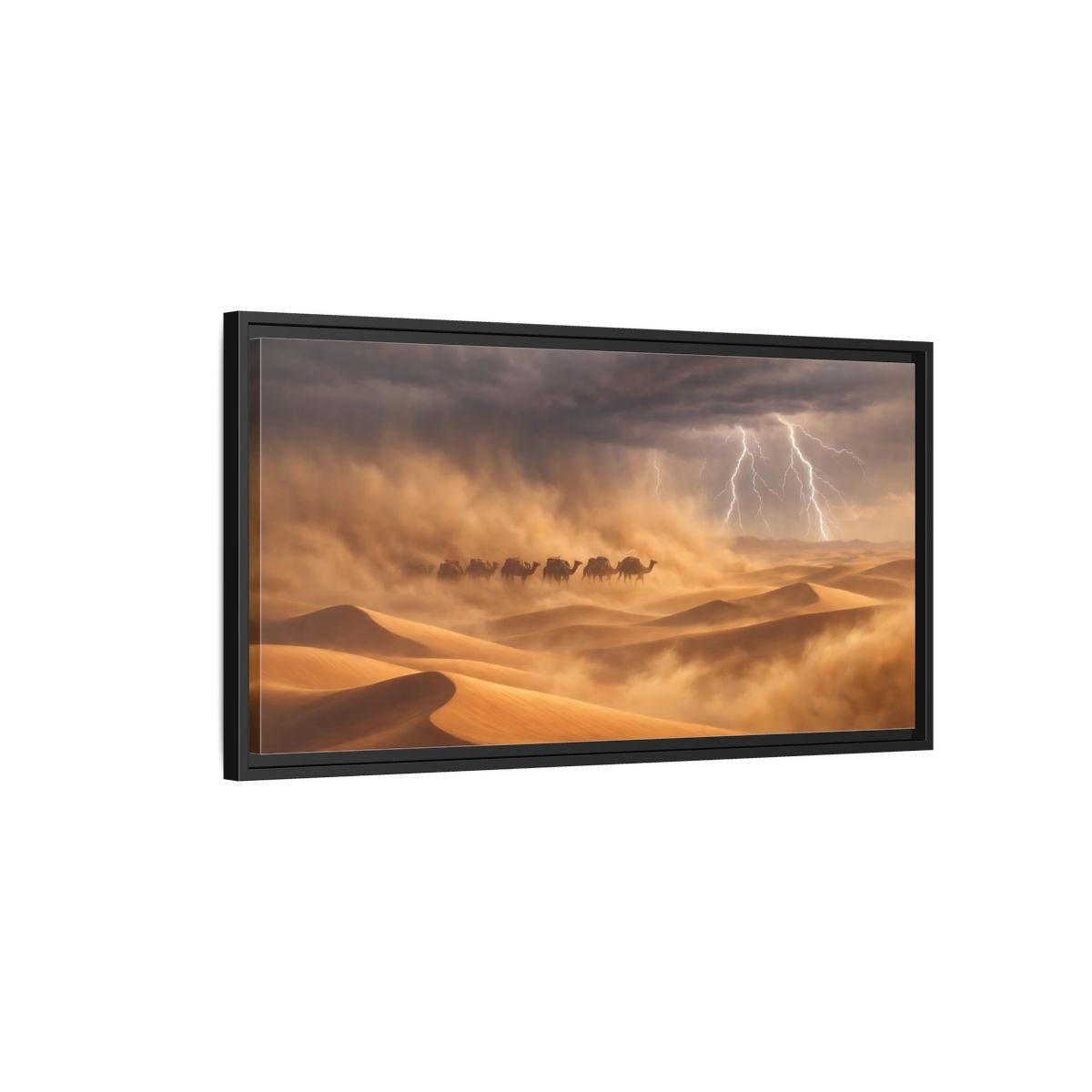 Landscape Nature Camels Desert Storm - Framed Canvas Wall Art Print - YesArtYes