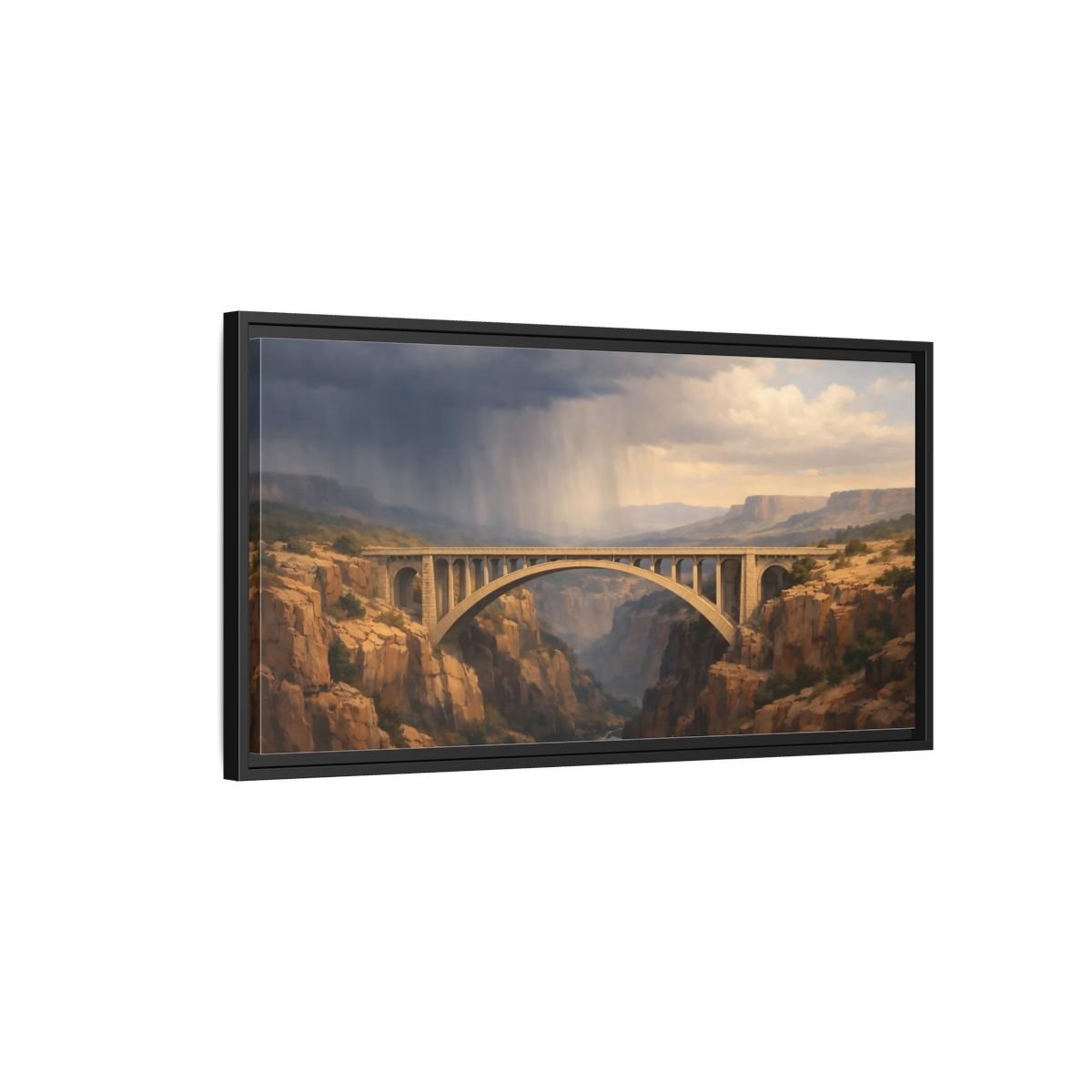 Landscape Nature Canyon Bridge Brown And - Framed Canvas Wall Art Print - YesArtYes