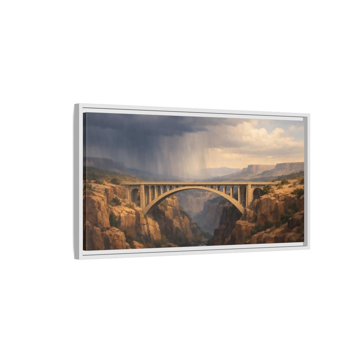 Landscape Nature Canyon Bridge Brown And - Framed Canvas Wall Art Print - YesArtYes