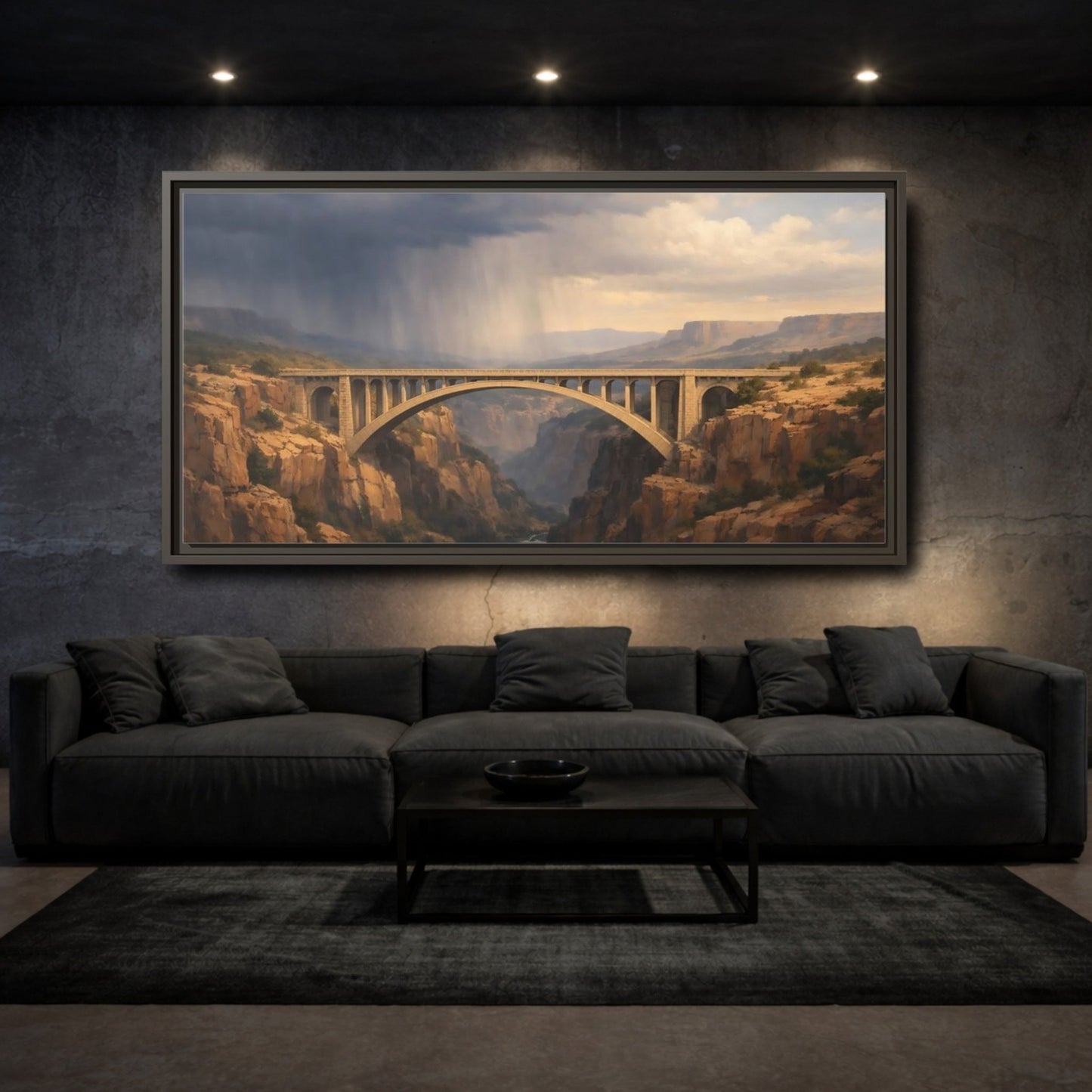 Landscape Nature Canyon Bridge Brown And - Framed Canvas Wall Art Print - YesArtYes