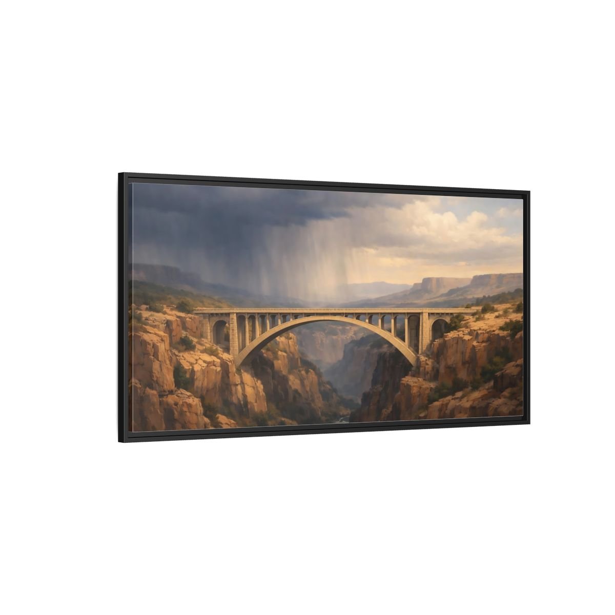 Landscape Nature Canyon Bridge Brown And - Framed Canvas Wall Art Print - YesArtYes