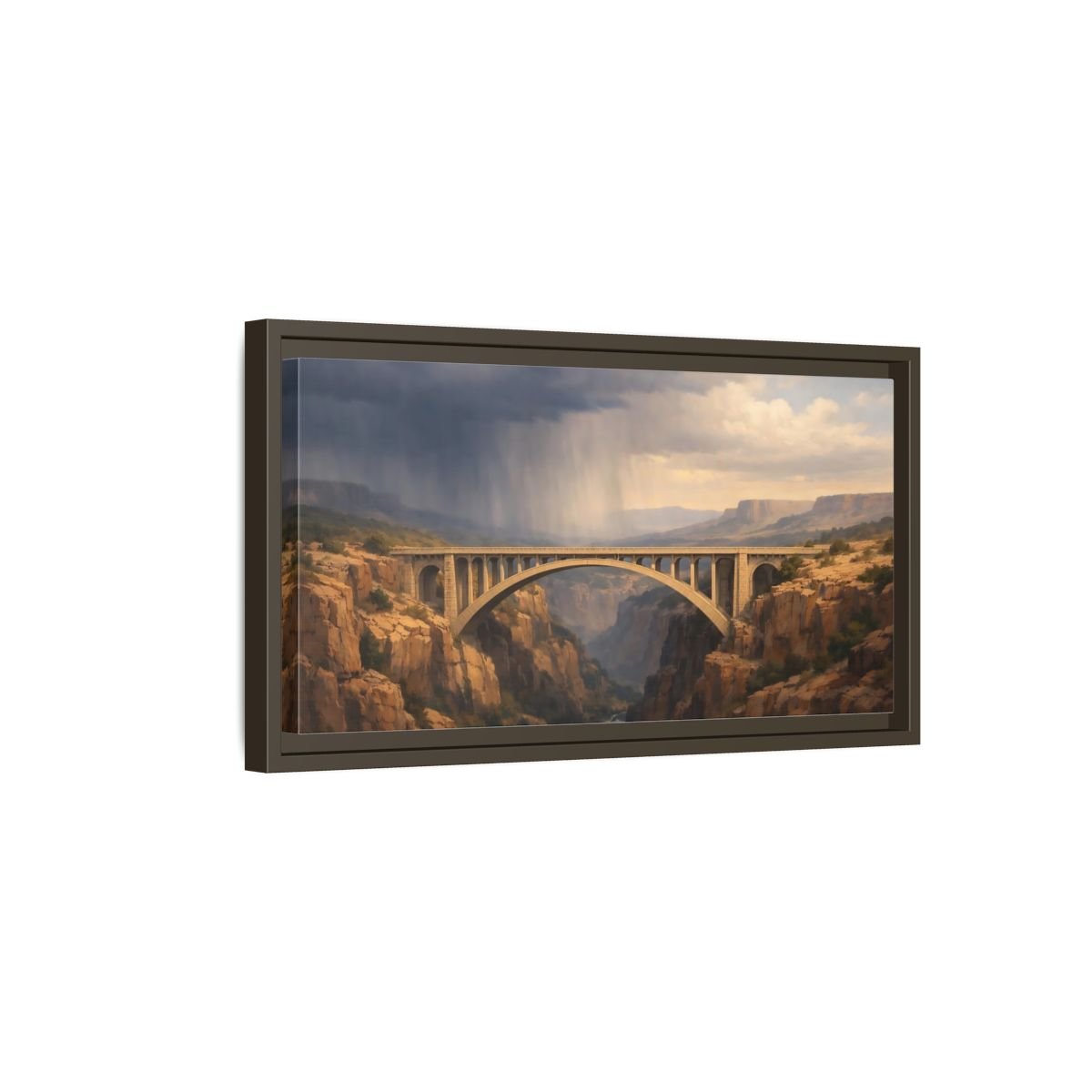 Landscape Nature Canyon Bridge Brown And - Framed Canvas Wall Art Print - YesArtYes