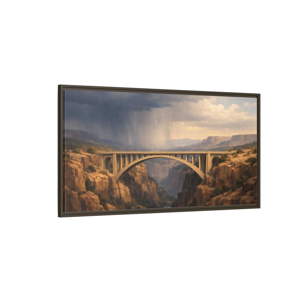 Landscape Nature Canyon Bridge Brown And - Framed Canvas Wall Art Print - YesArtYes