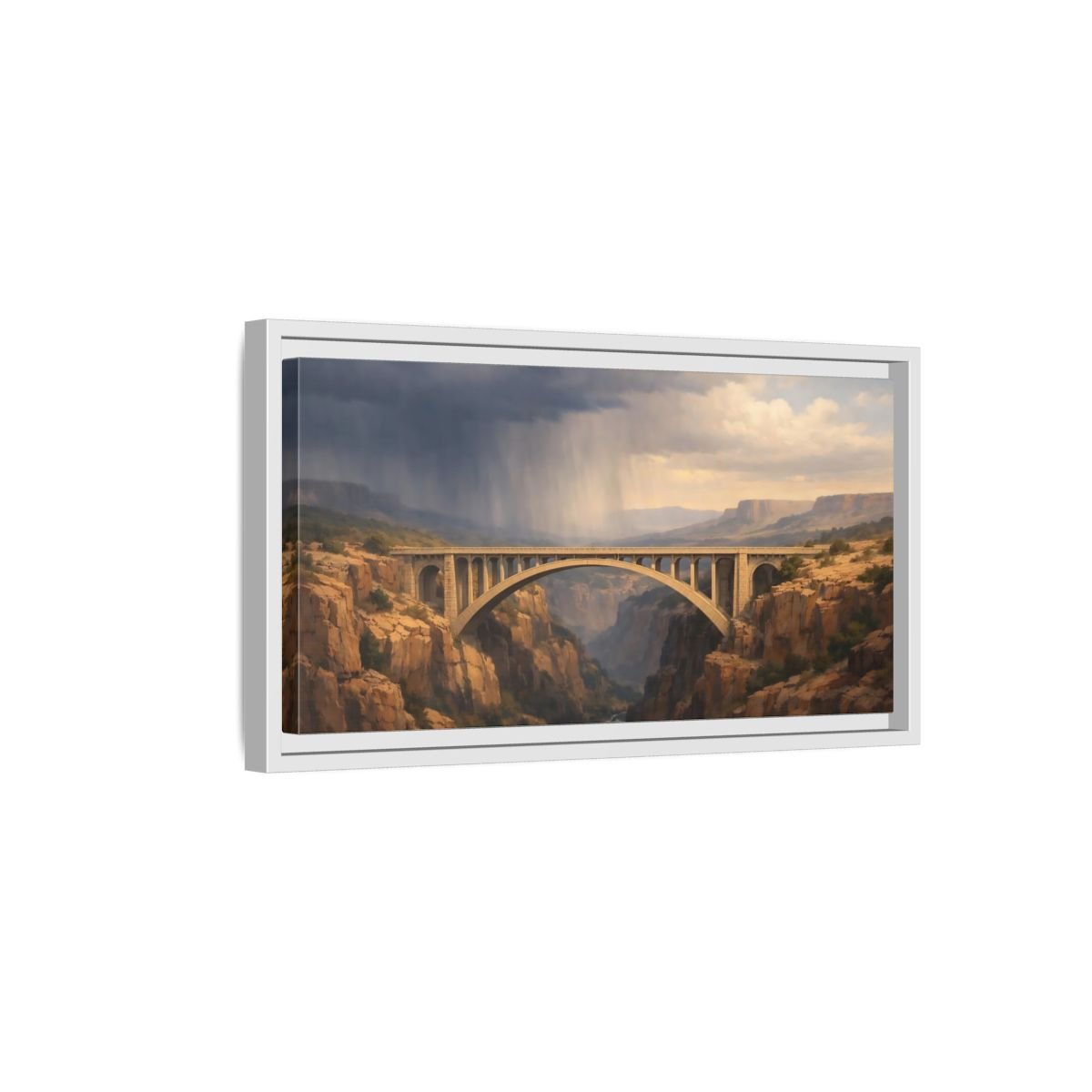 Landscape Nature Canyon Bridge Brown And - Framed Canvas Wall Art Print - YesArtYes