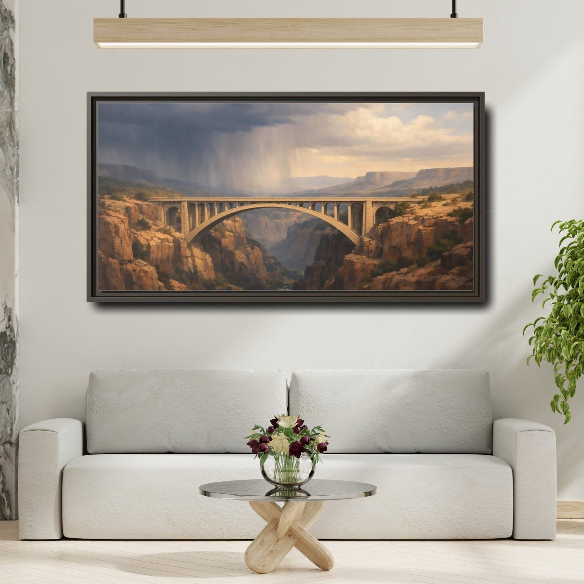 Landscape Nature Canyon Bridge Brown And - Framed Canvas Wall Art Print - YesArtYes