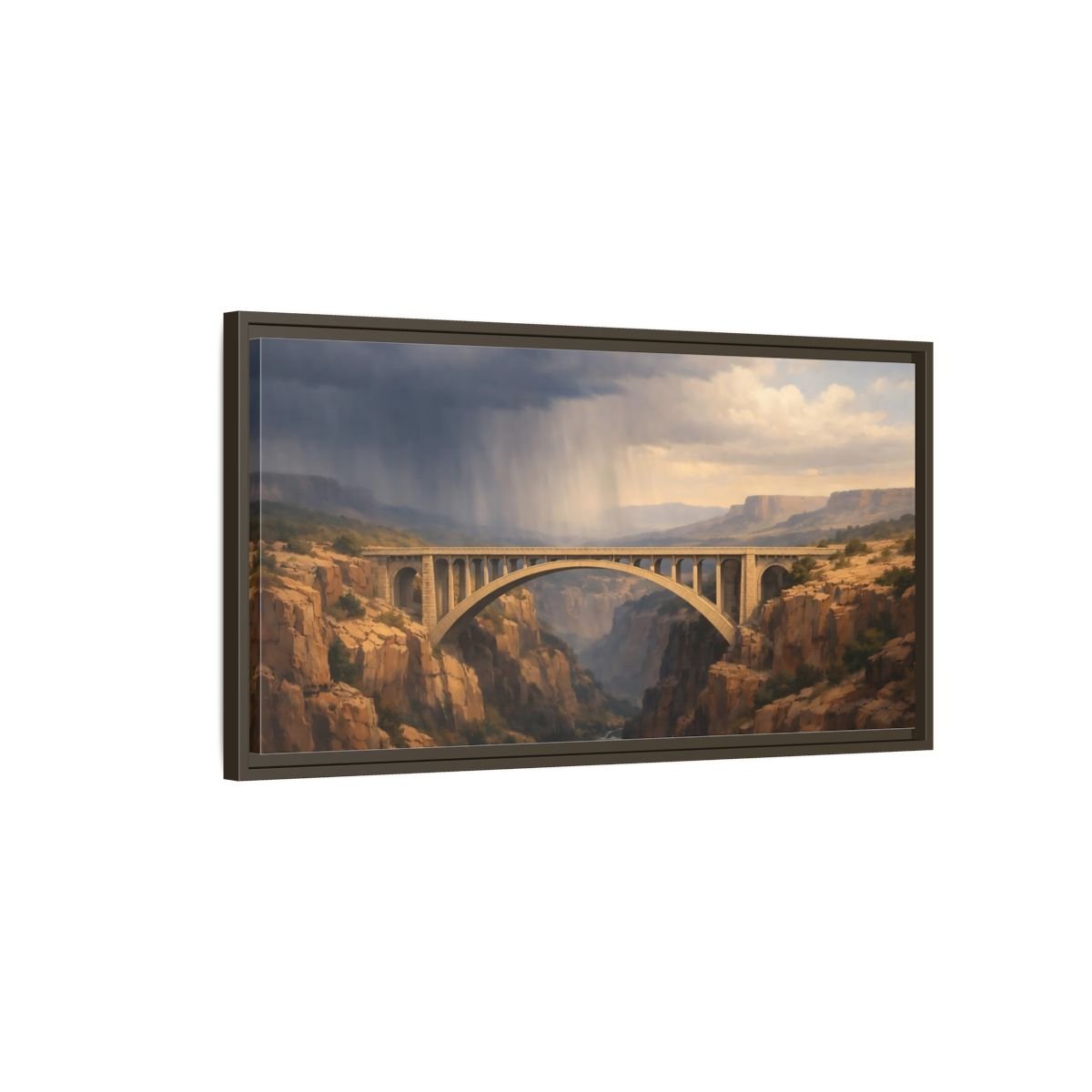 Landscape Nature Canyon Bridge Brown And - Framed Canvas Wall Art Print - YesArtYes