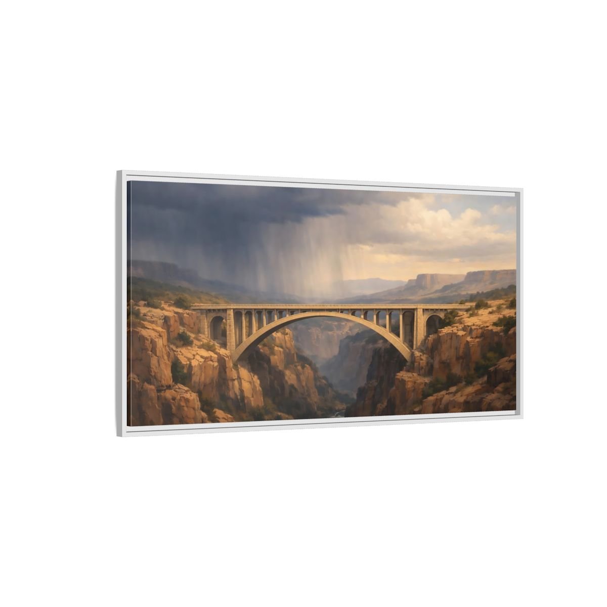 Landscape Nature Canyon Bridge Brown And - Framed Canvas Wall Art Print - YesArtYes