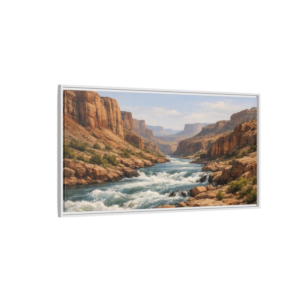 Landscape Nature Canyon River Brown And - Framed Canvas Wall Art Print - YesArtYes