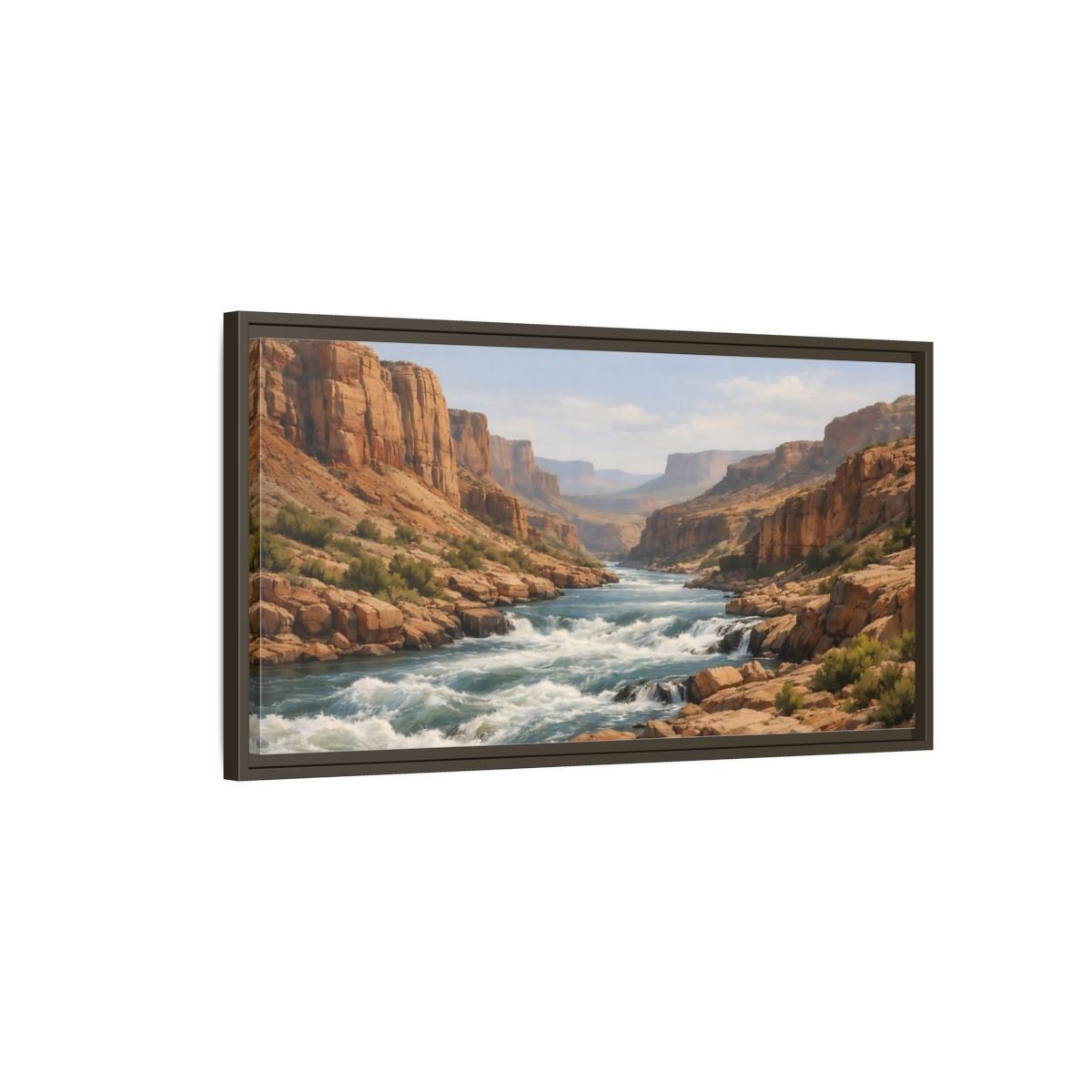 Landscape Nature Canyon River Brown And - Framed Canvas Wall Art Print - YesArtYes