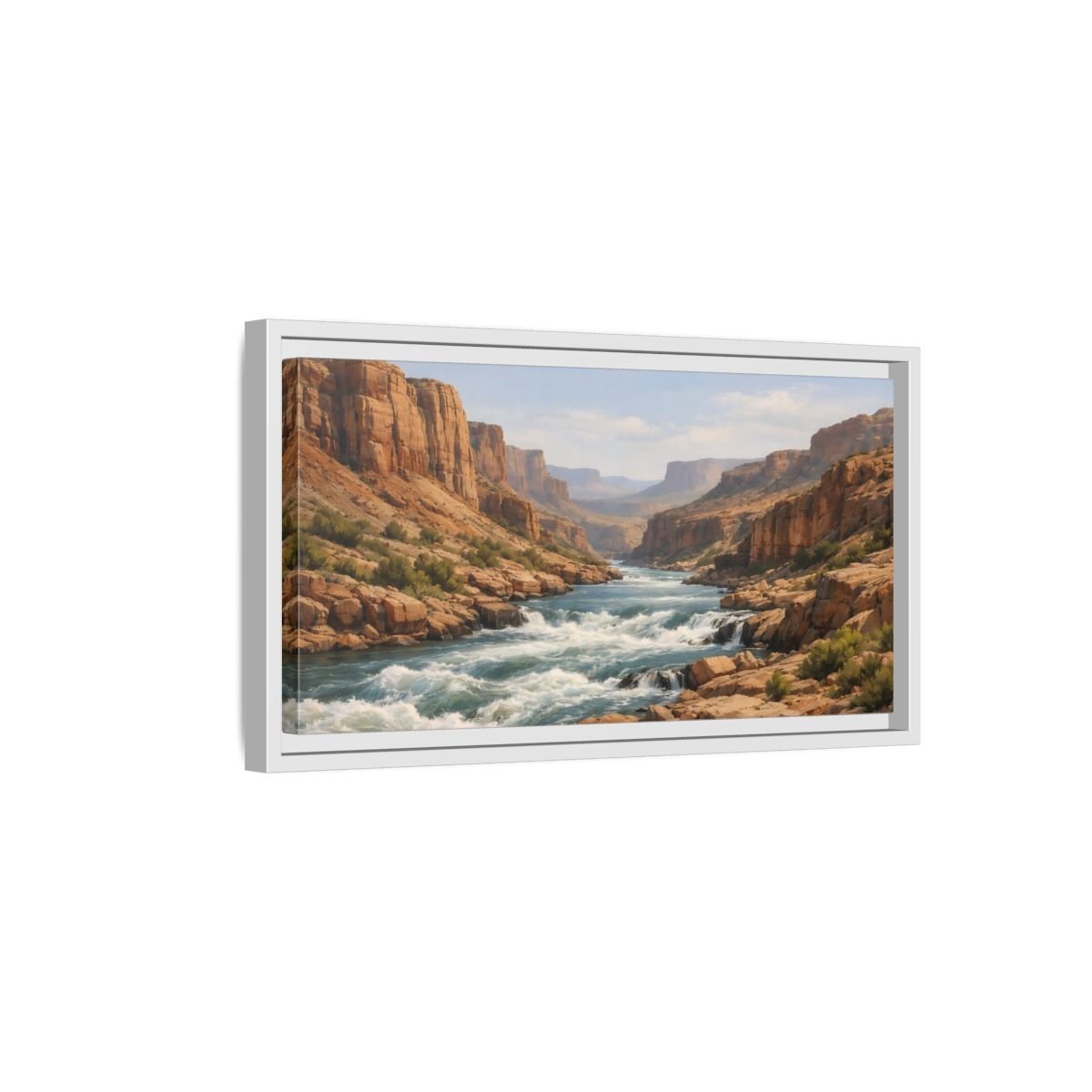 Landscape Nature Canyon River Brown And - Framed Canvas Wall Art Print - YesArtYes