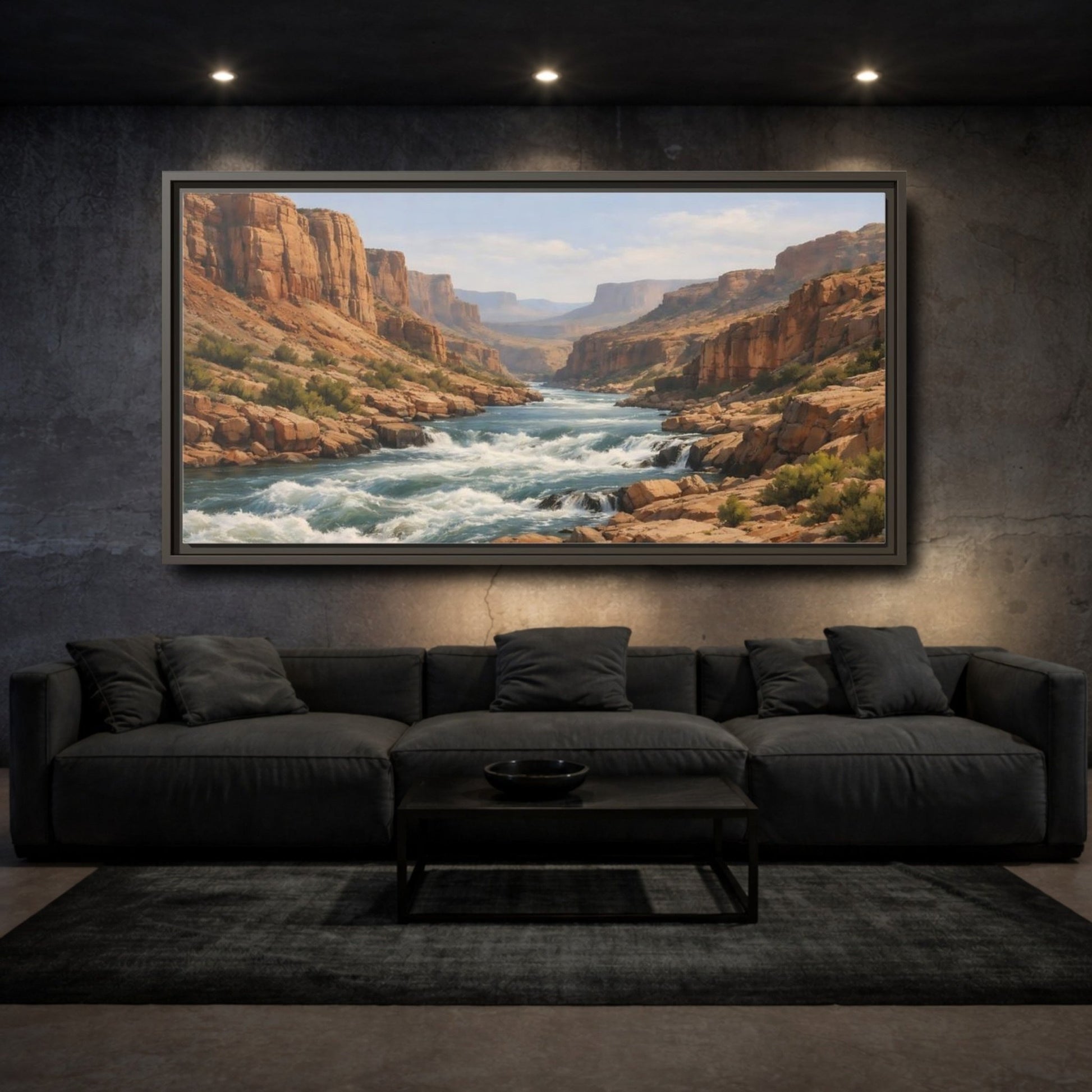 Landscape Nature Canyon River Brown And - Framed Canvas Wall Art Print - YesArtYes