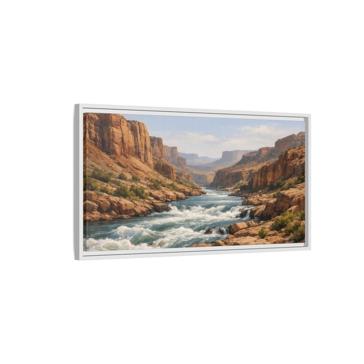 Landscape Nature Canyon River Brown And - Framed Canvas Wall Art Print - YesArtYes