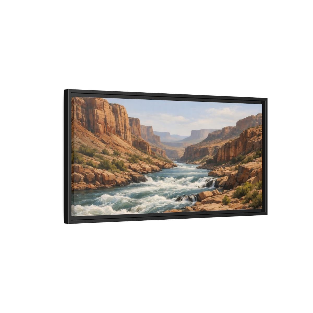 Landscape Nature Canyon River Brown And - Framed Canvas Wall Art Print - YesArtYes