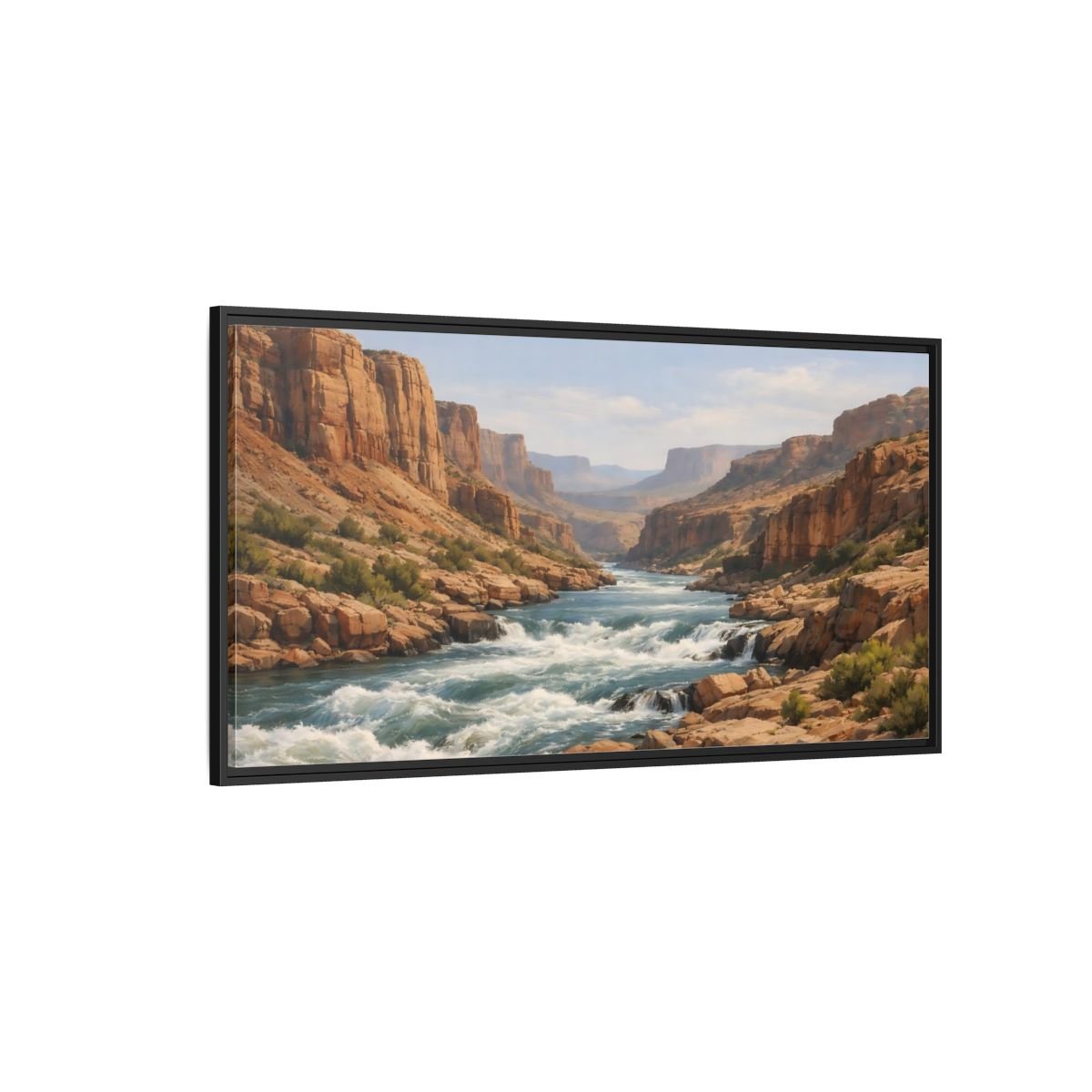 Landscape Nature Canyon River Brown And - Framed Canvas Wall Art Print - YesArtYes