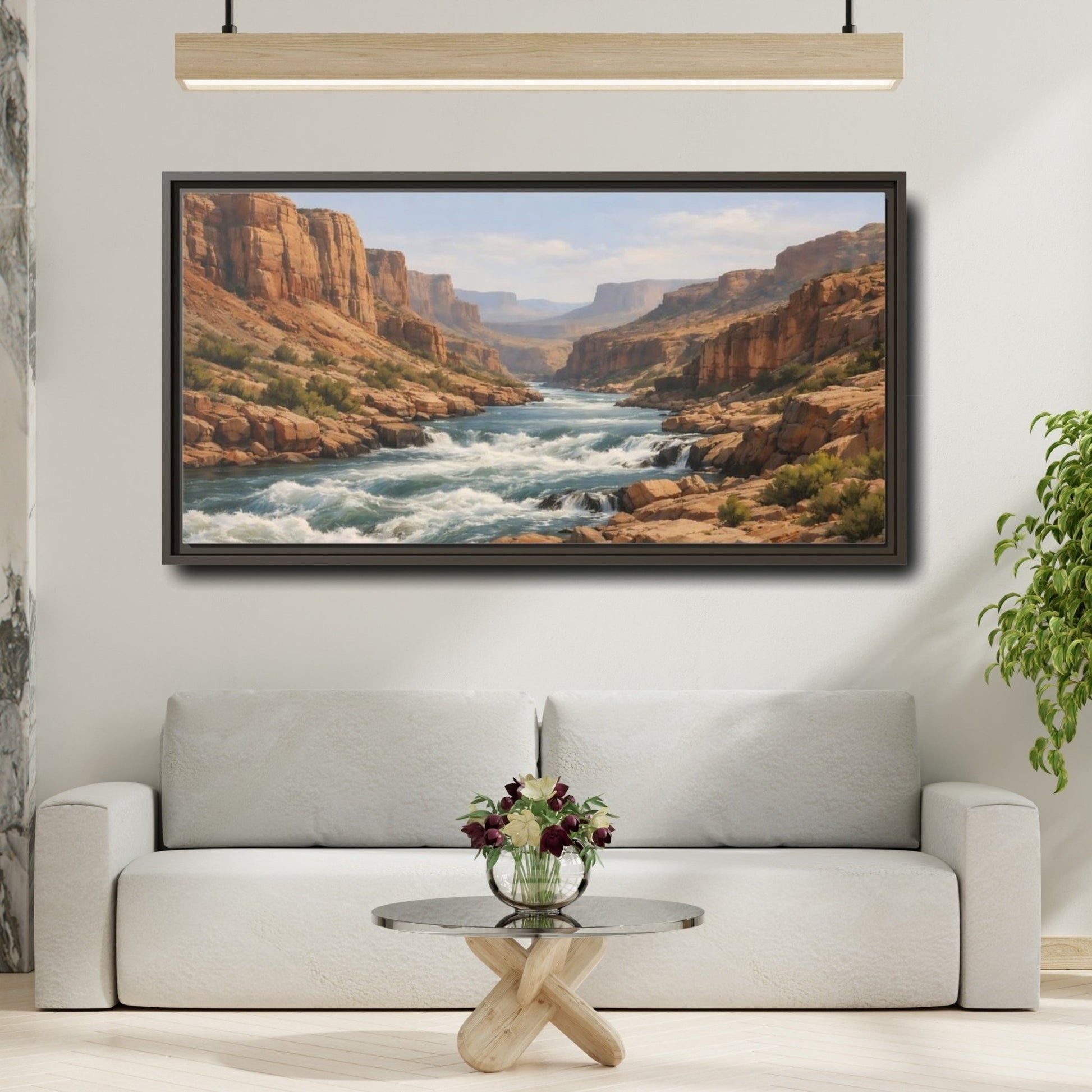 Landscape Nature Canyon River Brown And - Framed Canvas Wall Art Print - YesArtYes