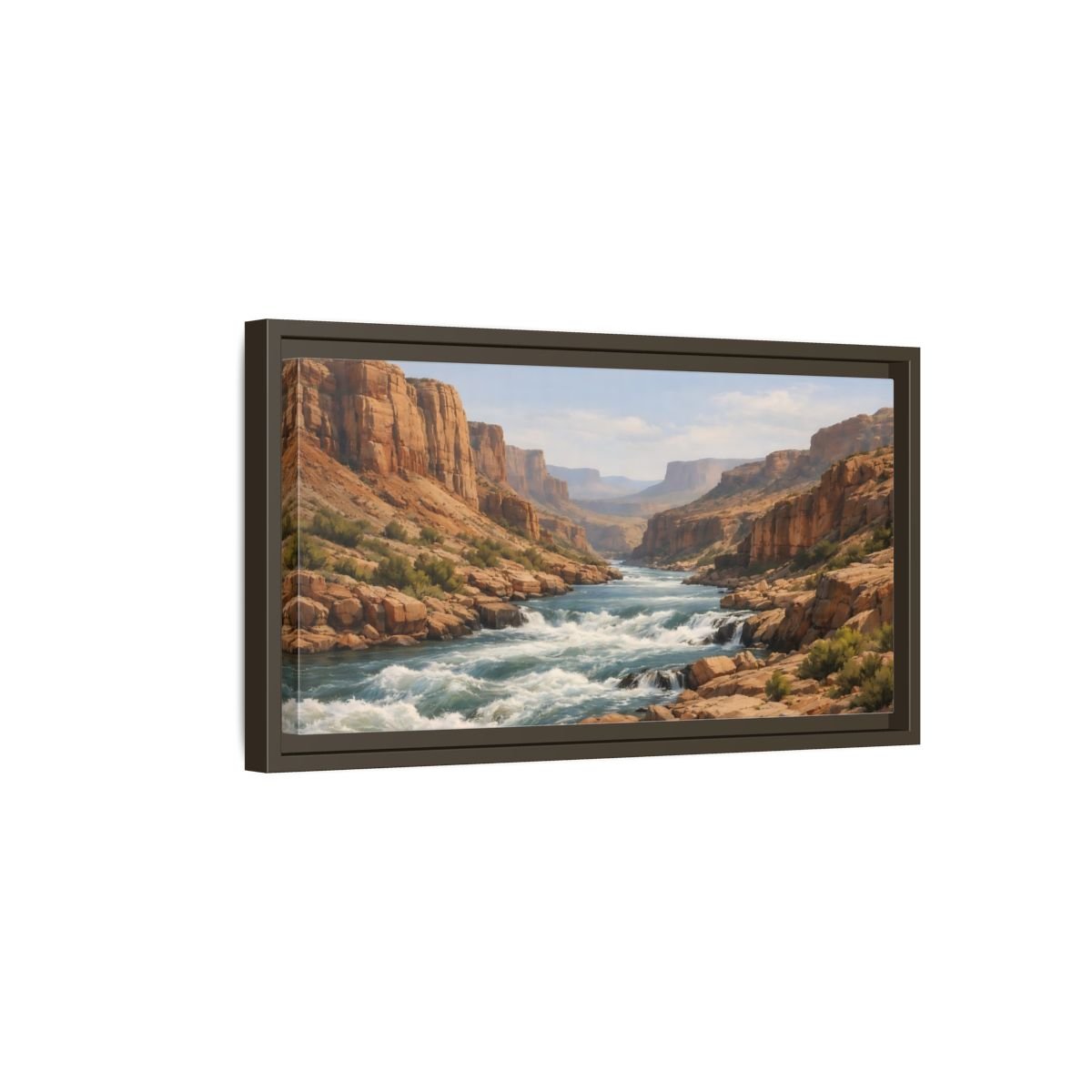 Landscape Nature Canyon River Brown And - Framed Canvas Wall Art Print - YesArtYes