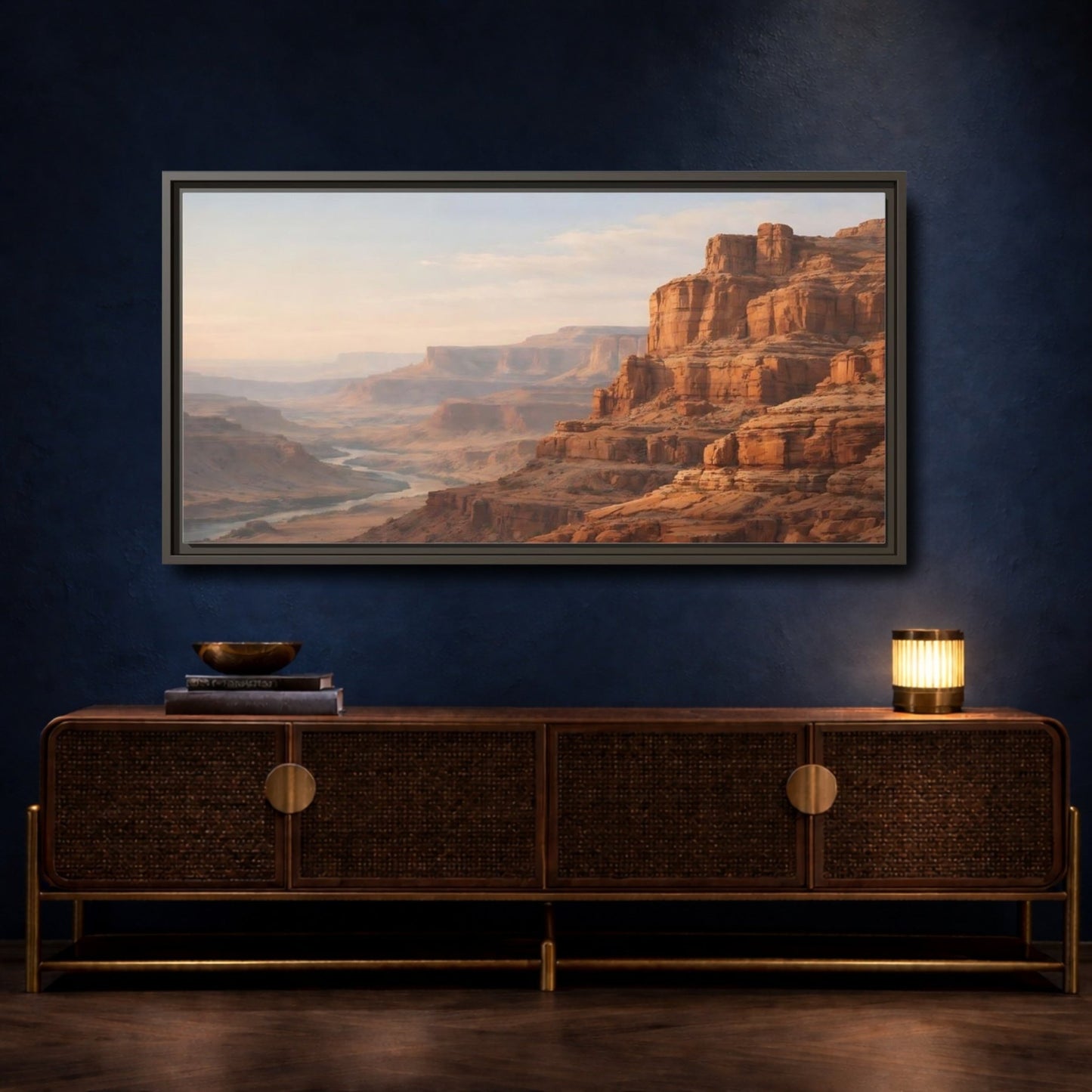 Landscape Nature Canyon River Orange - Framed Canvas Wall Art Print - YesArtYes