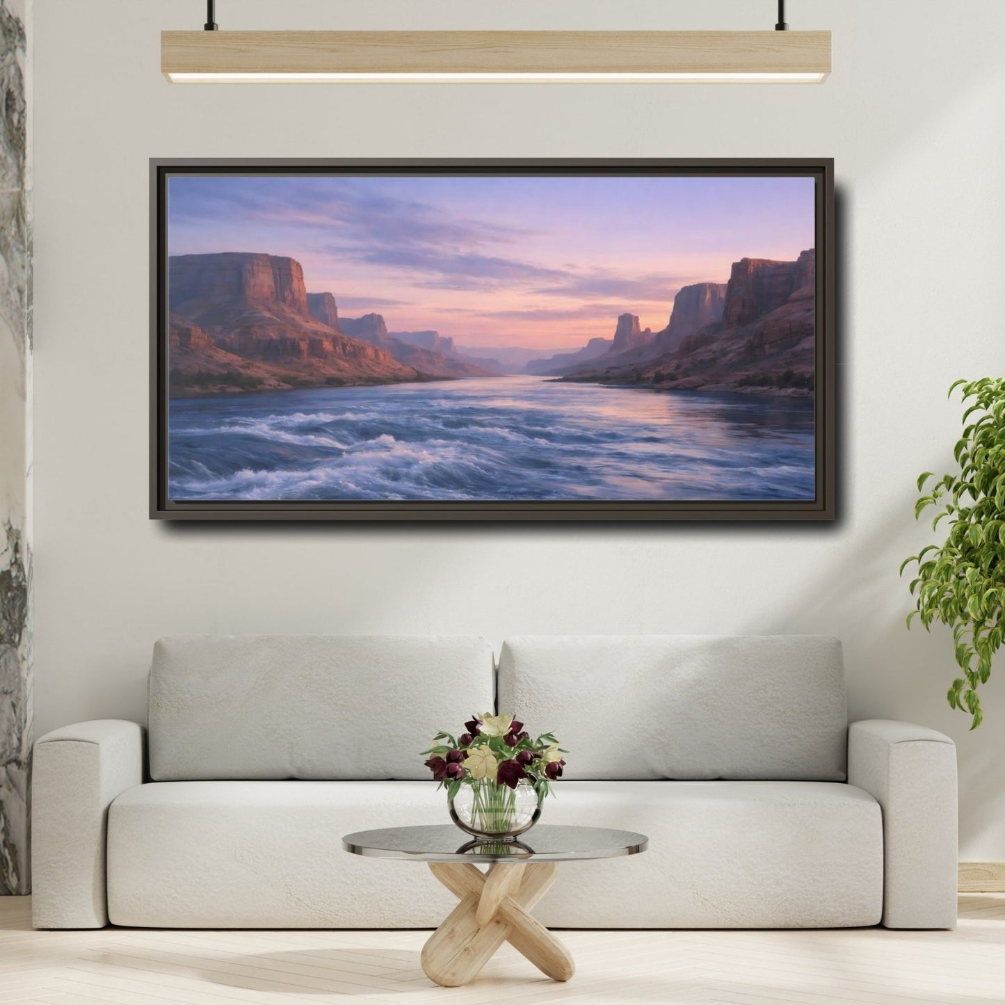 Landscape Nature Canyon River Purple Orange - Framed Canvas Wall Art Print - YesArtYes