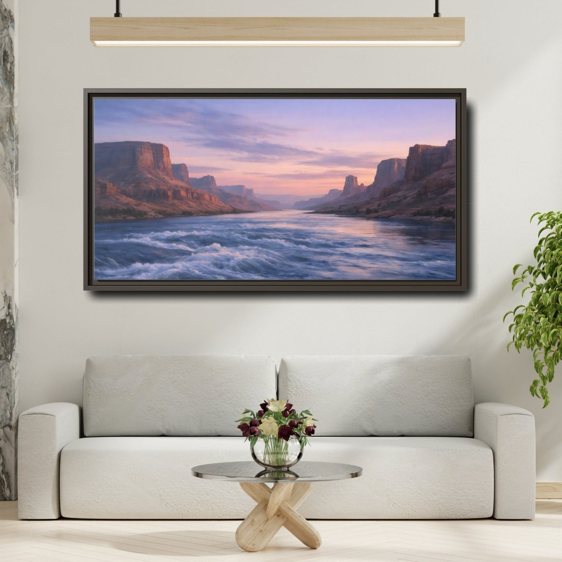 Landscape Nature Canyon River Purple Orange - Framed Canvas Wall Art Print - YesArtYes