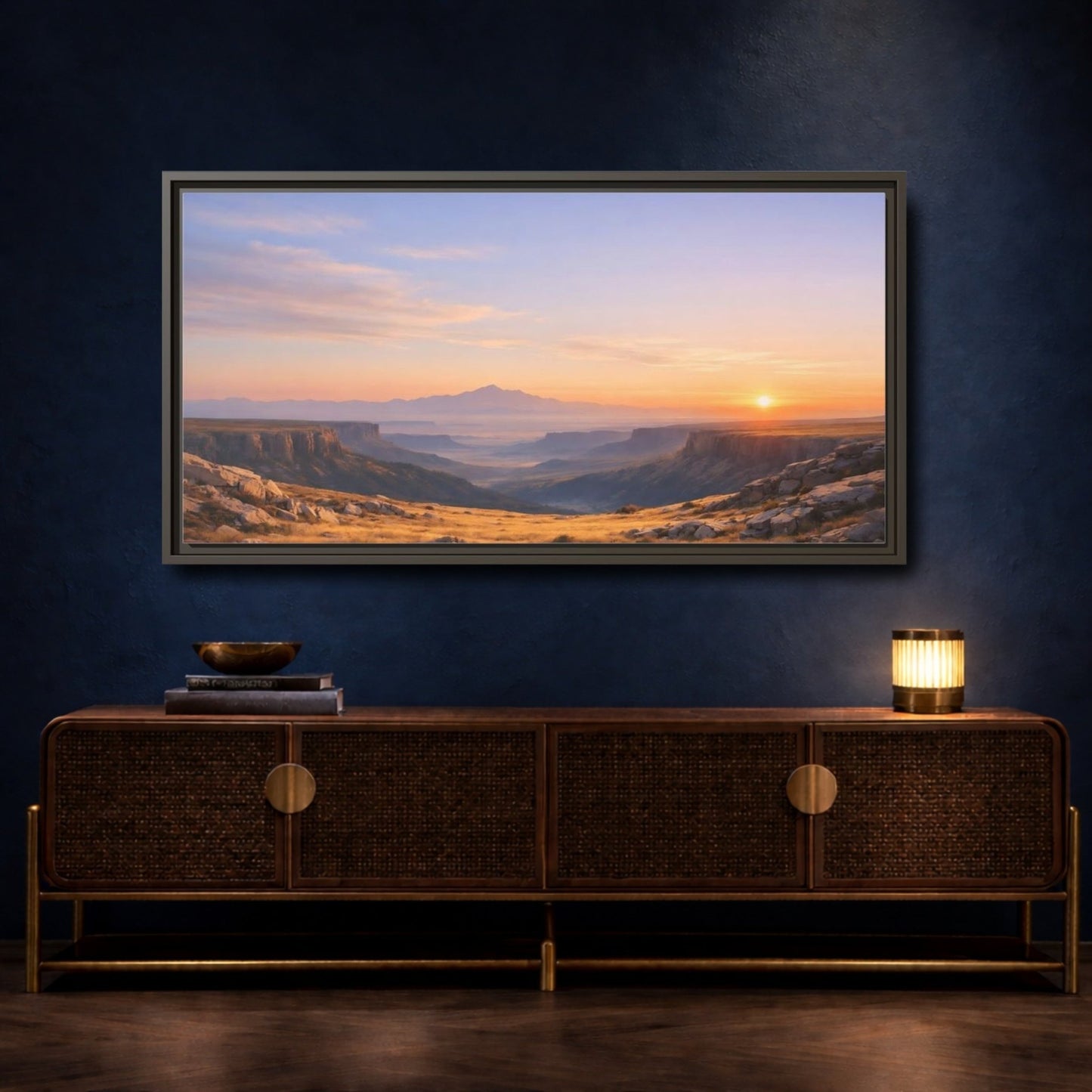 Landscape Nature Canyon Vista Orange Blue - Framed Canvas Wall Art Print - YesArtYes
