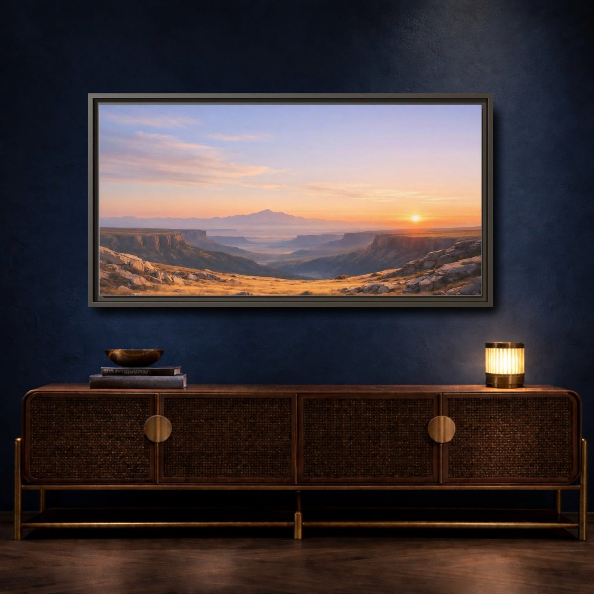 Landscape Nature Canyon Vista Orange Blue - Framed Canvas Wall Art Print - YesArtYes