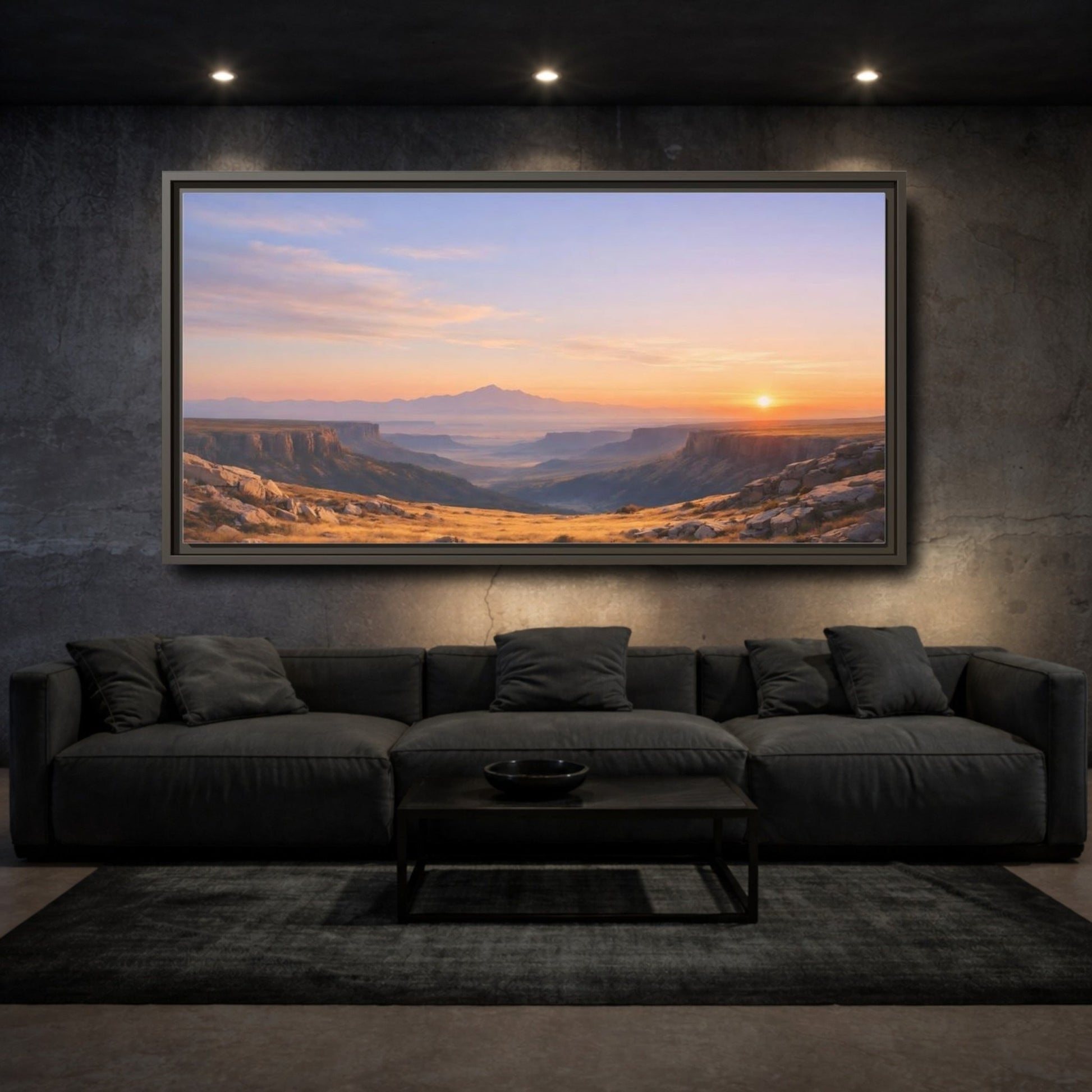 Landscape Nature Canyon Vista Orange Blue - Framed Canvas Wall Art Print - YesArtYes
