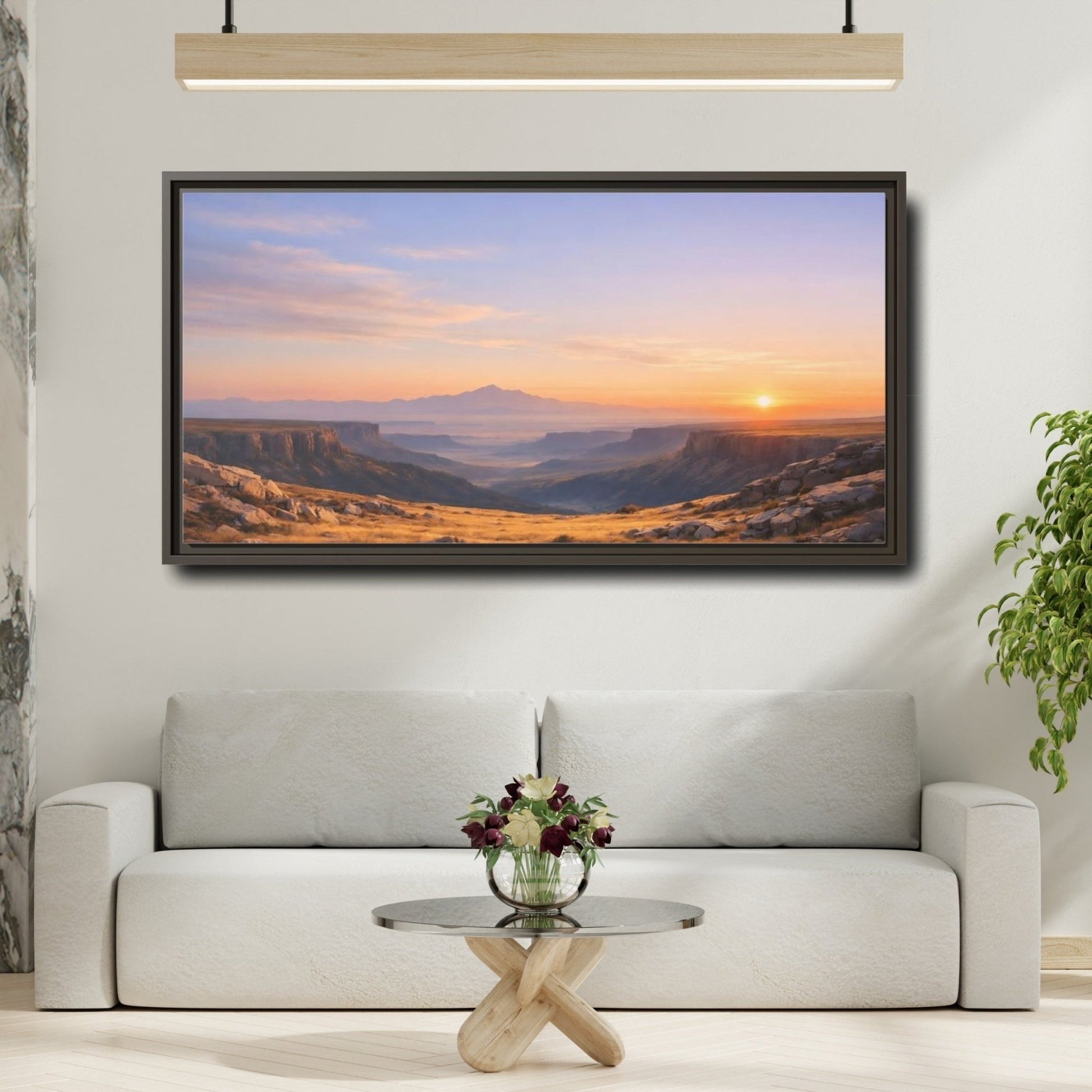 Landscape Nature Canyon Vista Orange Blue - Framed Canvas Wall Art Print - YesArtYes
