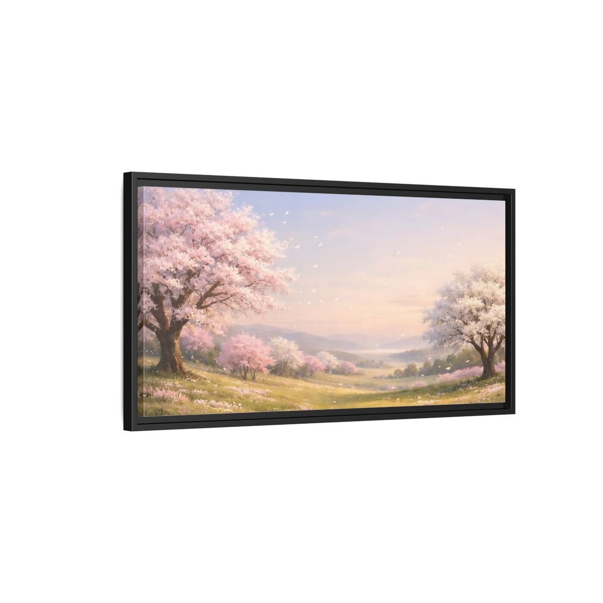 Landscape Nature Cherry Blossoms Pink - Framed Canvas Wall Art Print - YesArtYes
