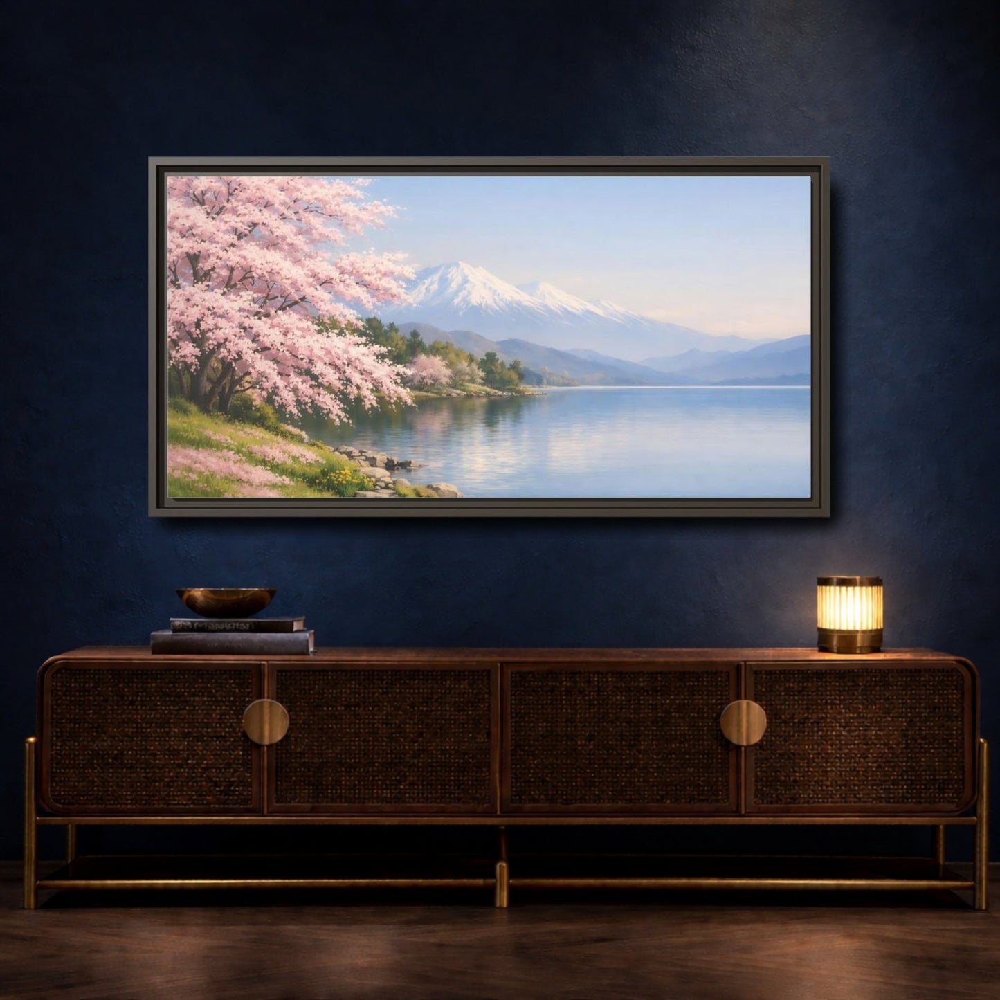 Landscape Nature Cherry Blossoms Pink - Framed Canvas Wall Art Print - YesArtYes