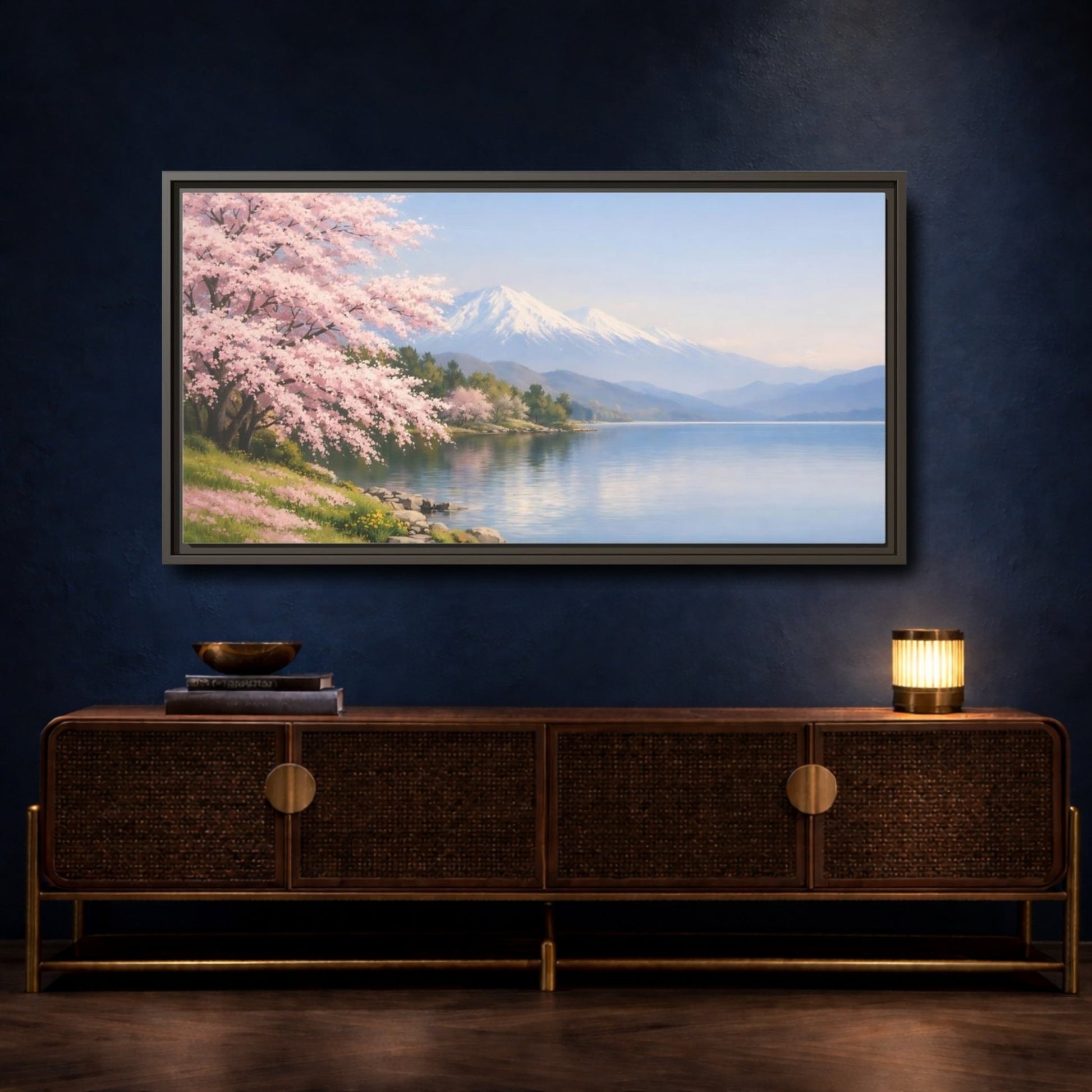 Landscape Nature Cherry Blossoms Pink - Framed Canvas Wall Art Print - YesArtYes