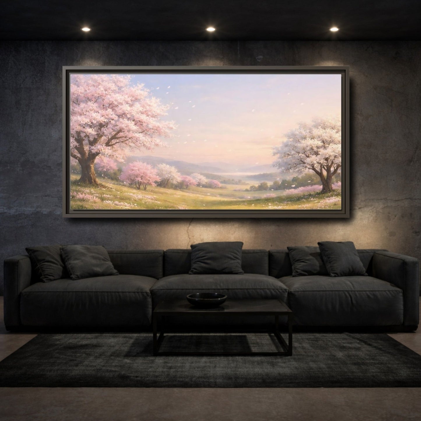 Landscape Nature Cherry Blossoms Pink - Framed Canvas Wall Art Print - YesArtYes