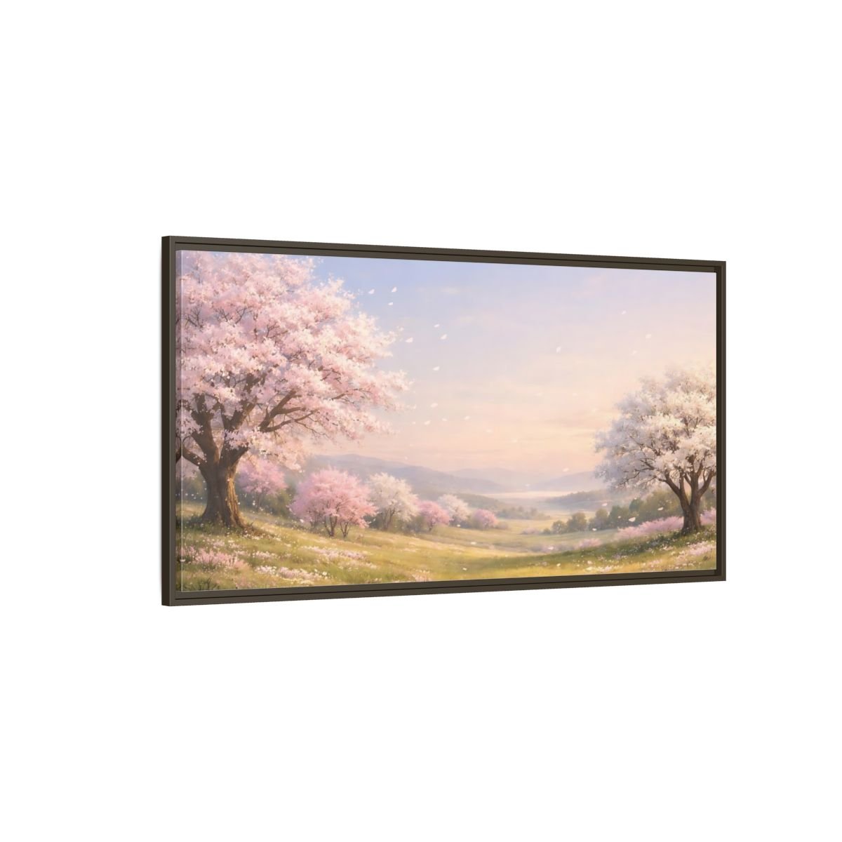 Landscape Nature Cherry Blossoms Pink - Framed Canvas Wall Art Print - YesArtYes