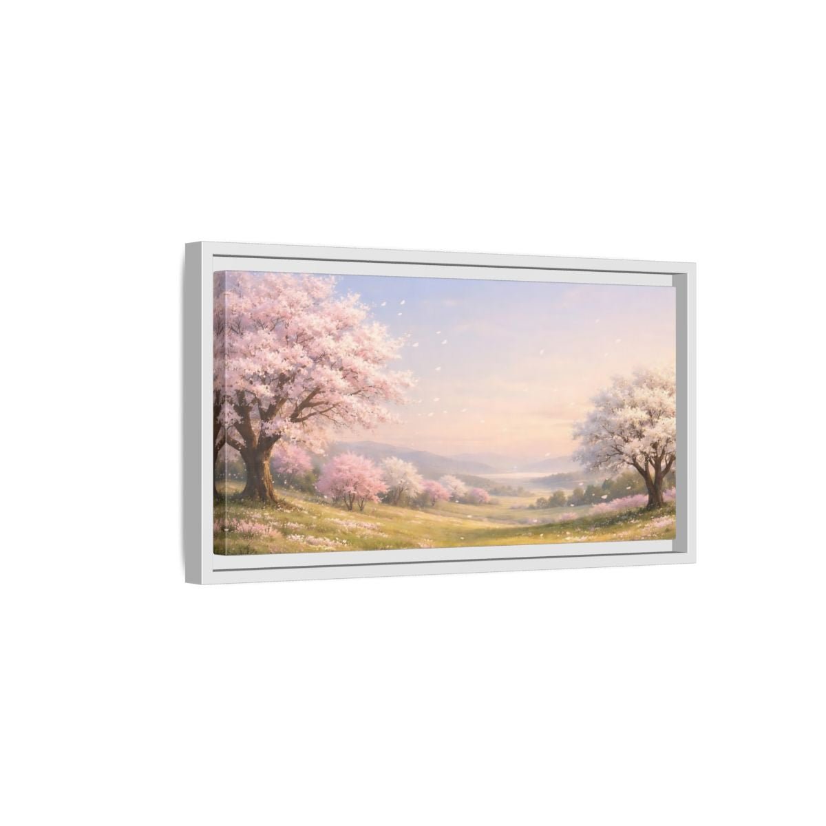 Landscape Nature Cherry Blossoms Pink - Framed Canvas Wall Art Print - YesArtYes