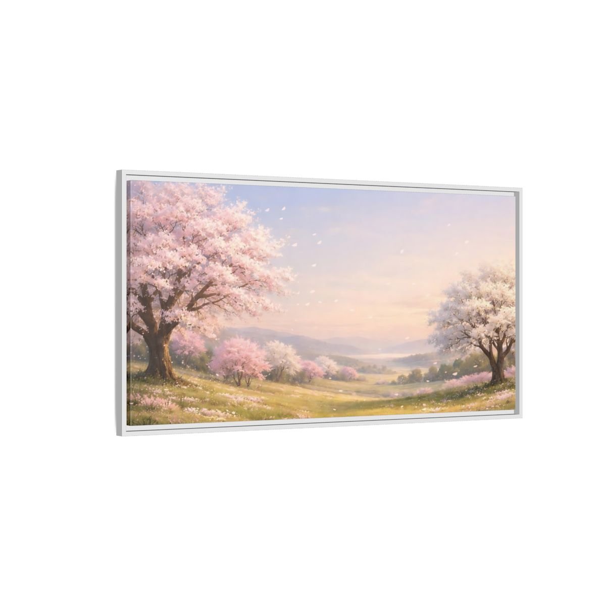 Landscape Nature Cherry Blossoms Pink - Framed Canvas Wall Art Print - YesArtYes