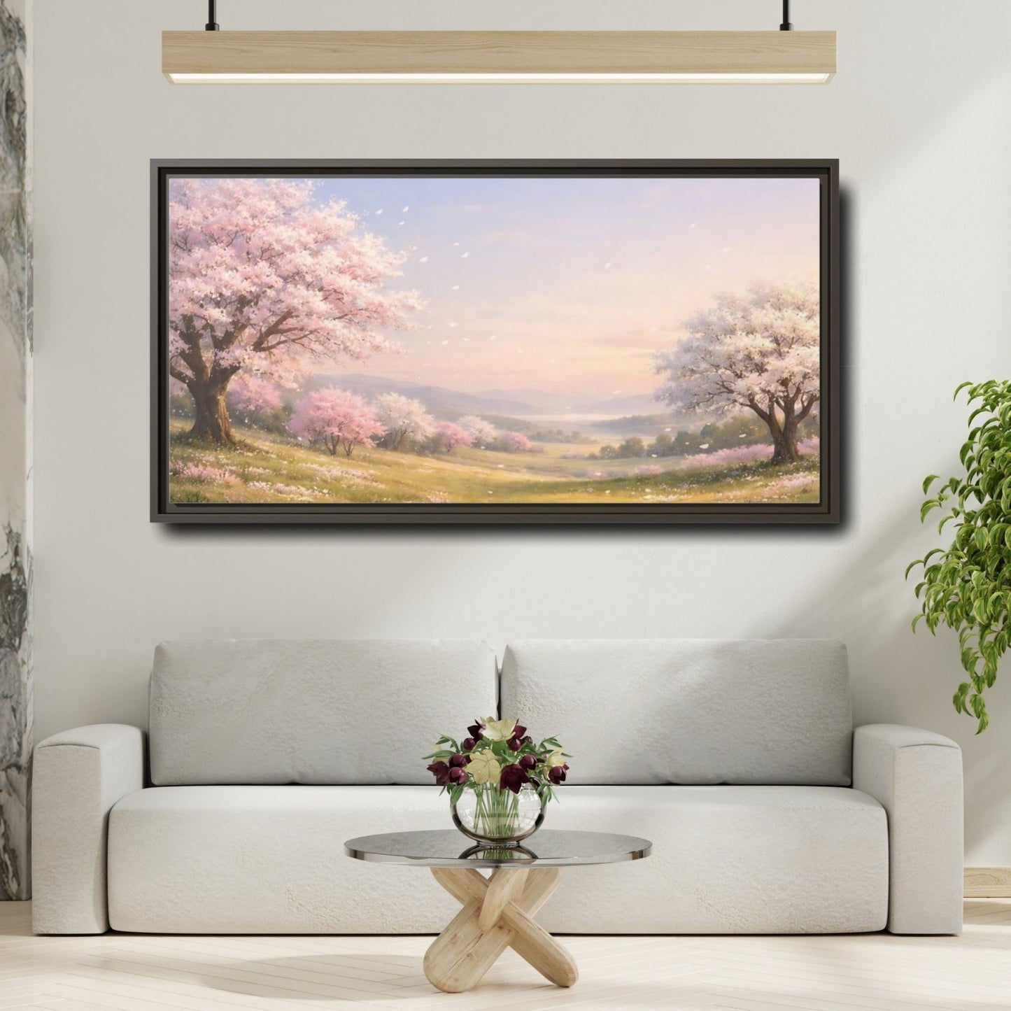 Landscape Nature Cherry Blossoms Pink - Framed Canvas Wall Art Print - YesArtYes