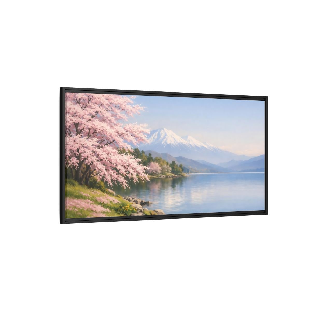 Landscape Nature Cherry Blossoms Pink - Framed Canvas Wall Art Print - YesArtYes