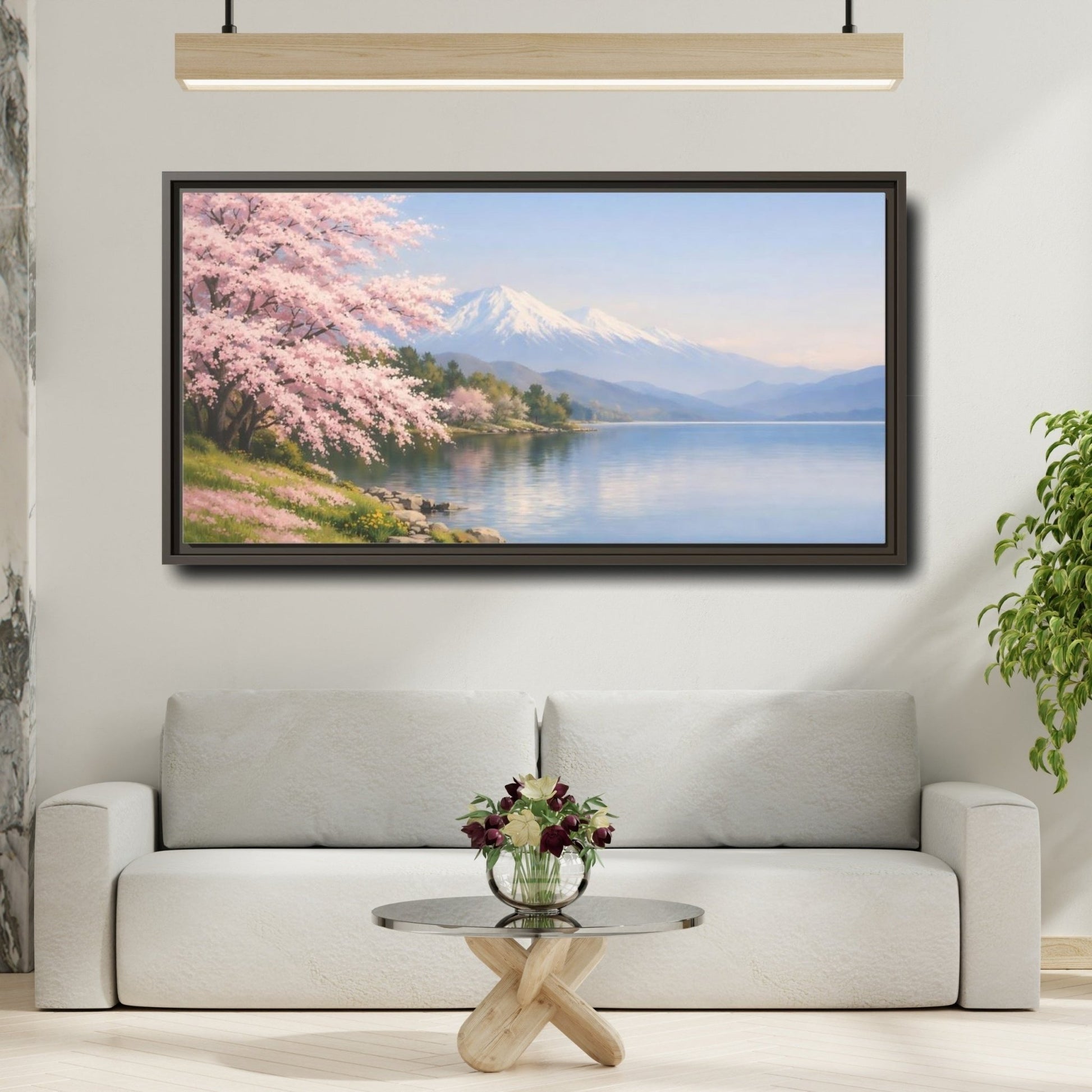 Landscape Nature Cherry Blossoms Pink - Framed Canvas Wall Art Print - YesArtYes